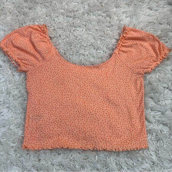 American Eagle Peach Orange Floral Cropped Top Size M - Picture 6 of 10